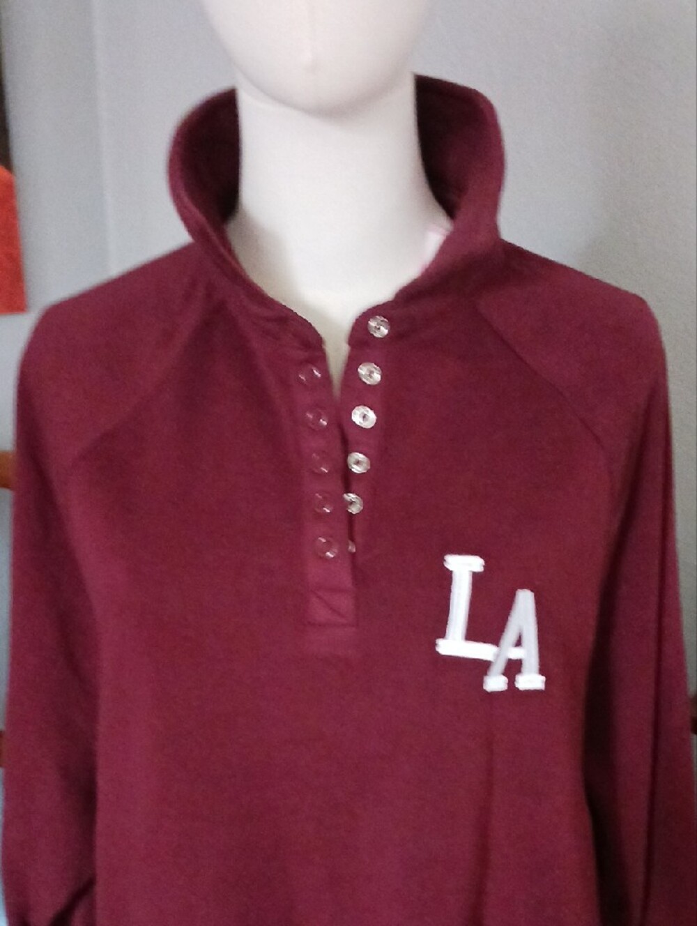 NEW!! Maroon LA Snap-Button Pullover Sweatshirt - Picture 3 of 12